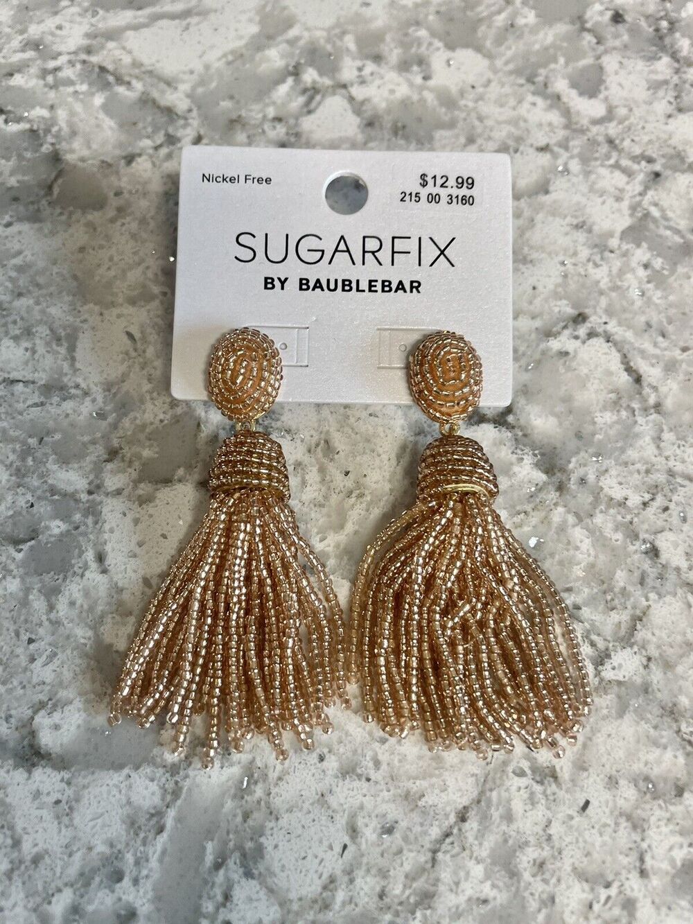 SUGARFIX by BaubleBar Polished Beaded Tassel Earrings Golden Pink Dangle New